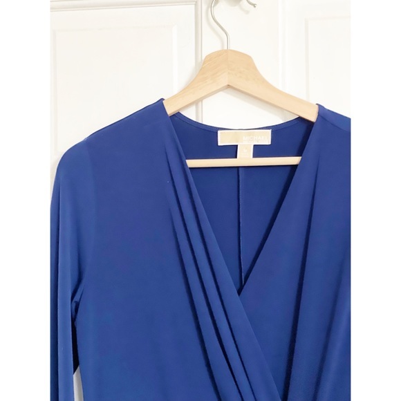 Michael Kors Long Sleeve Blue Cascade Wrap Dress - Picture 3 of 8